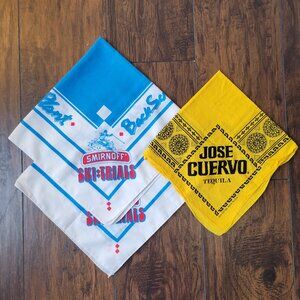 Set of 3 Vintage Jose Cuervo & Smirnoff Bandana Scarves 1980s